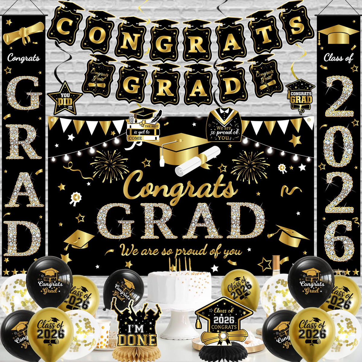 Roetyce latex balloons in black and gold add sparkle and festive filler