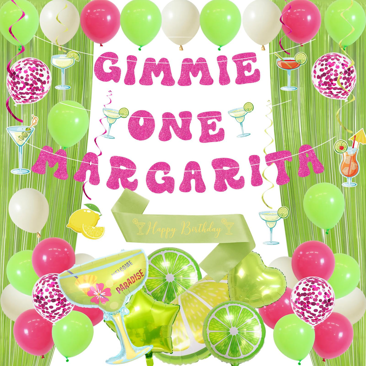 Roetyce Margarita banner Gimme One Margarita brightens your party backdrop for photos.