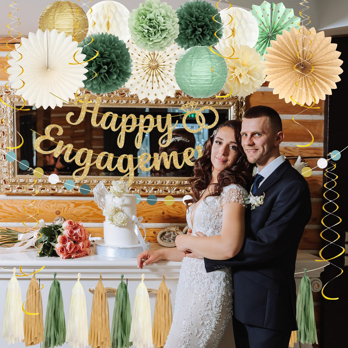 Roetyce paper fans in gold and green brighten walls and party atmospheres.