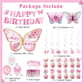 Roetyce pink butterfly banner enhances birthday photo ops