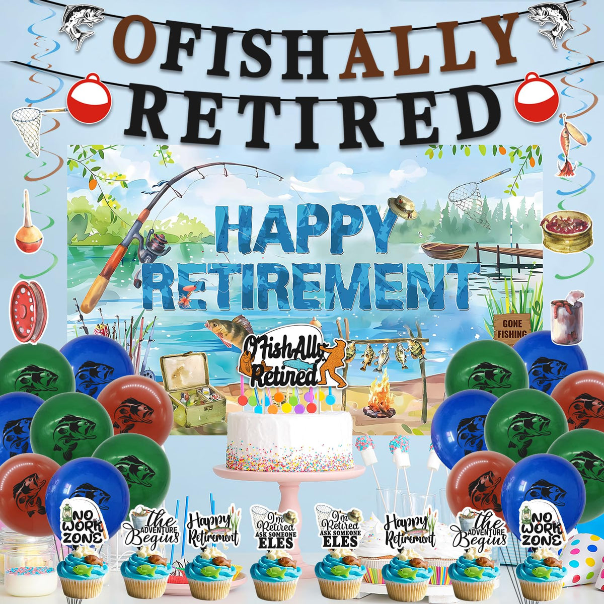 Roetyce Retirement cake topper complements the cake with playful flair.