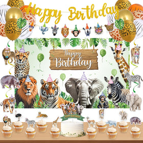 Roetyce safari animals banner for jungle-themed birthday photos.