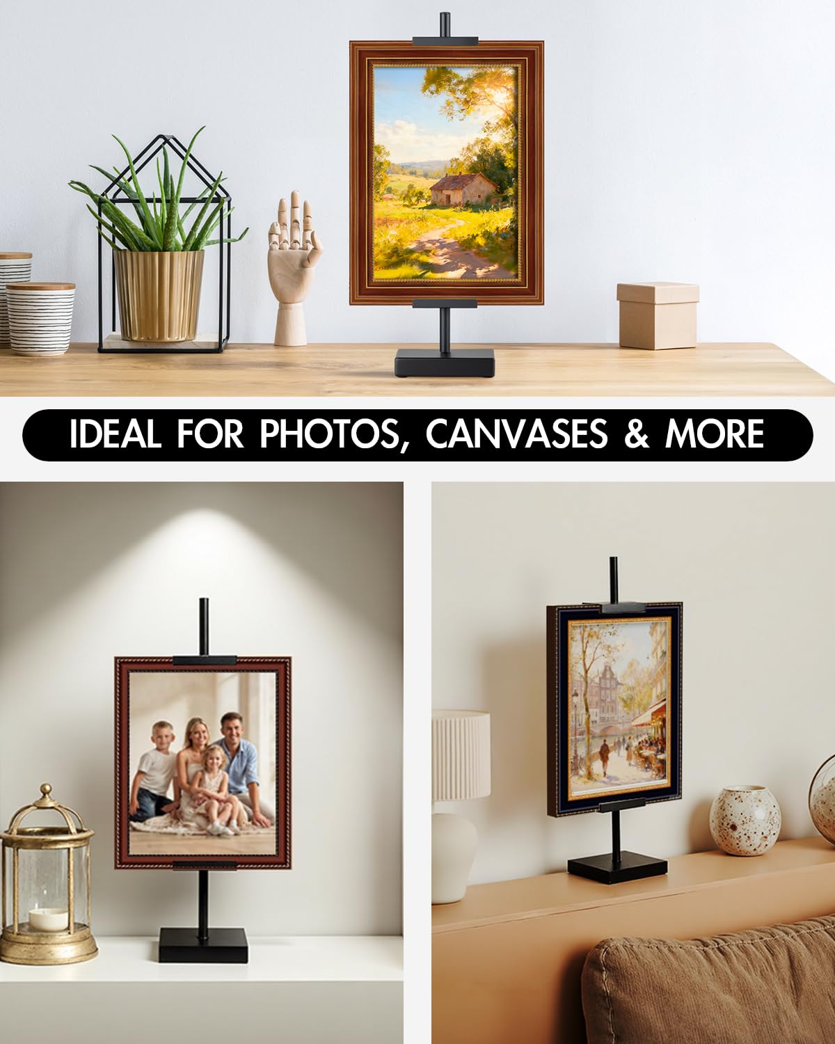 Rofio adjustable easel enabling quick, ready-to-use tabletop displays