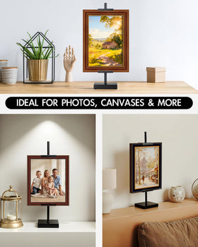 Rofio adjustable easel enabling quick, ready-to-use tabletop displays