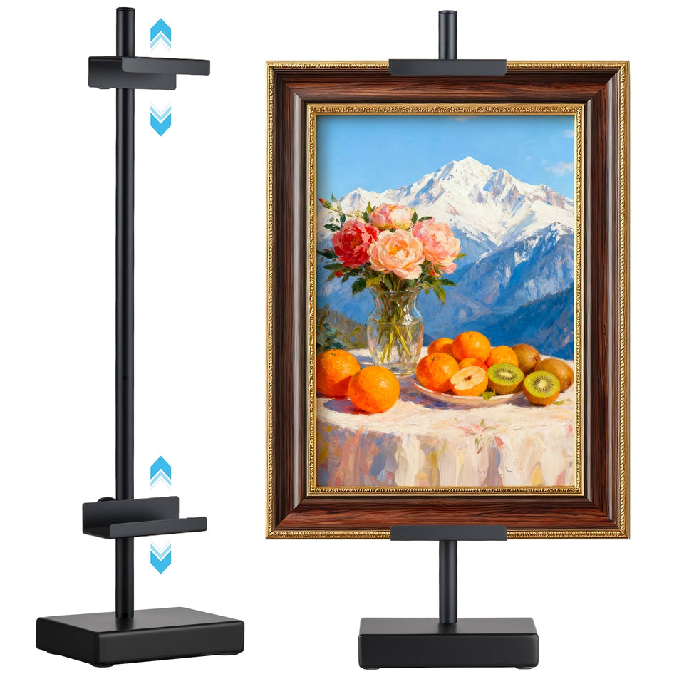 Rofio adjustable tabletop easel holds a photo for a stable home display