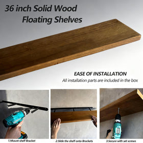 ROGMARS walnut floating shelves in living room for chic organization