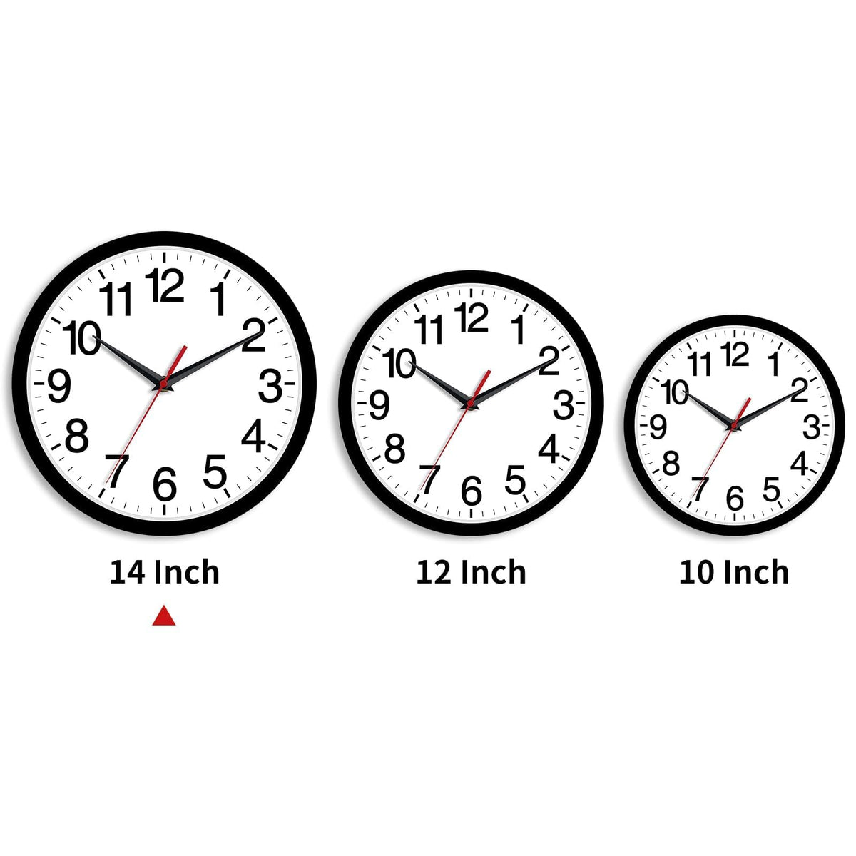 Rohioue 14-inch black wall clock dial close-up showing clear numerals