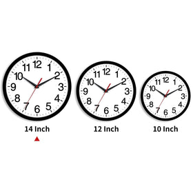 Rohioue 14-inch black wall clock dial close-up showing clear numerals