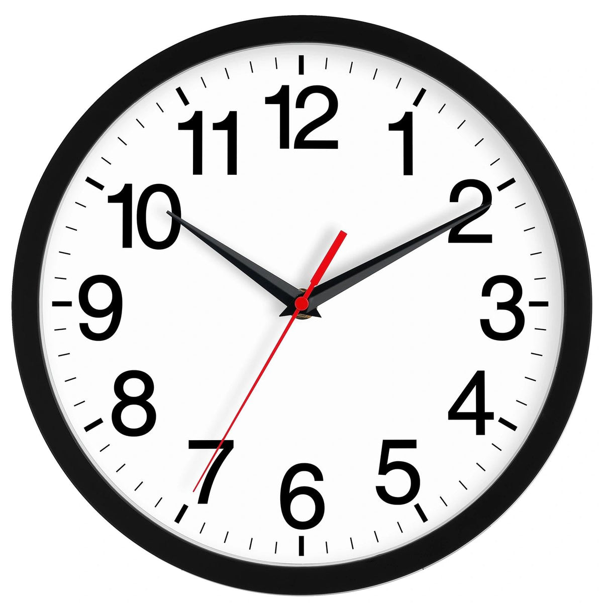 Rohioue 14-inch black wall clock front view with large numbers for easy reading