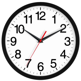 Rohioue 14-inch black wall clock front view with large numbers for easy reading