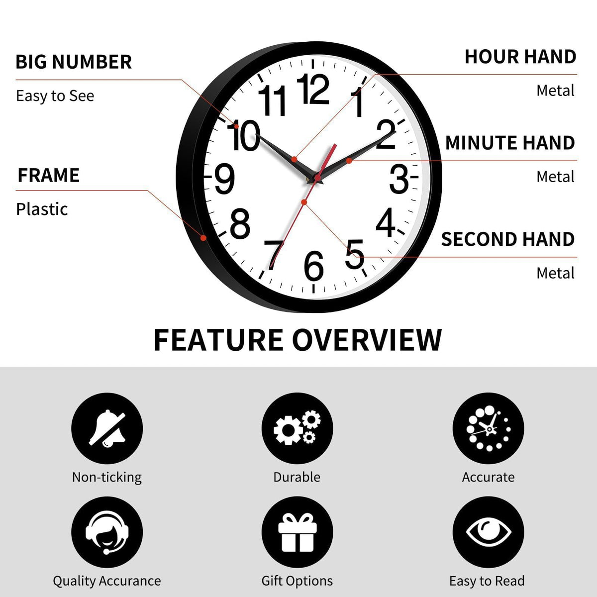 Rohioue wall clock in office for quiet timekeeping