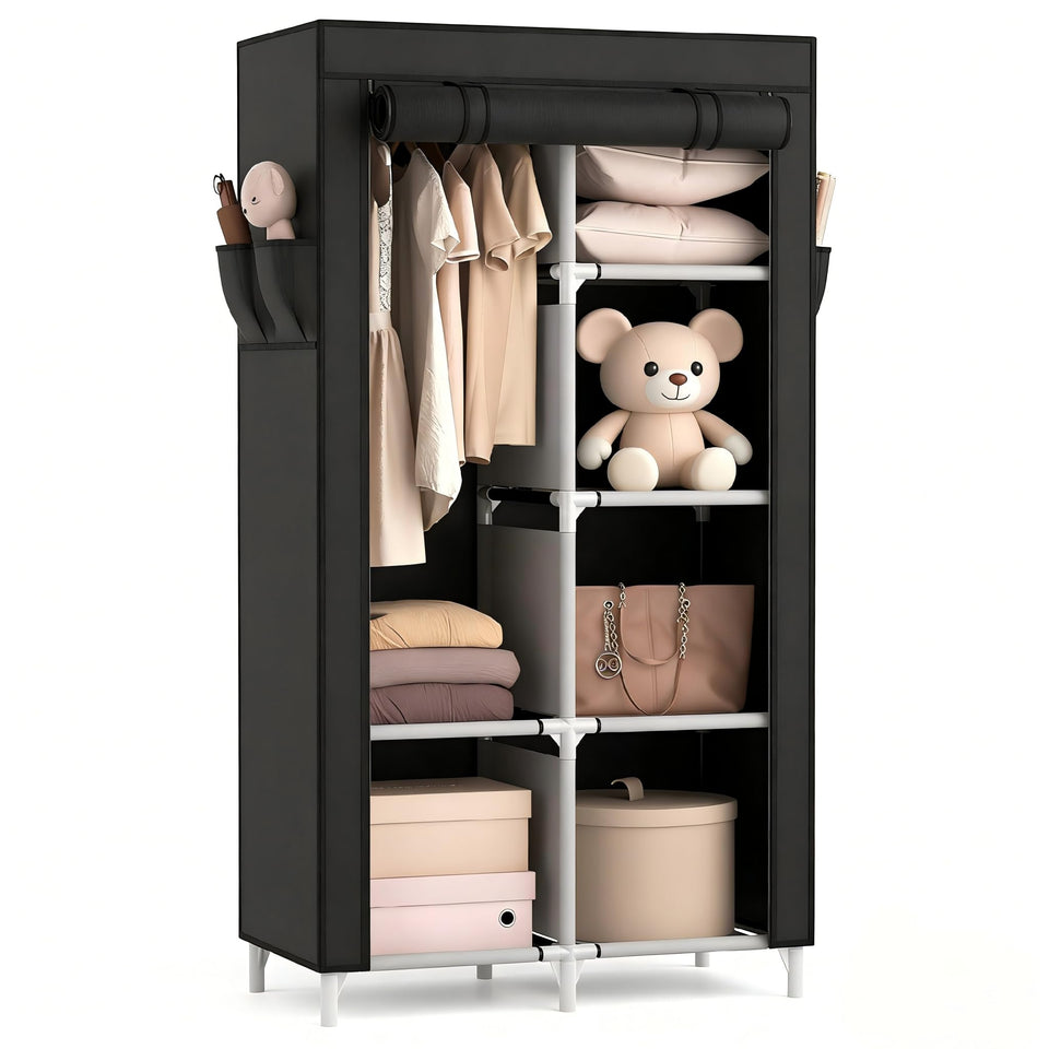 ROJASOP portable closet frame shows sturdy metal tubes for long-lasting storage.