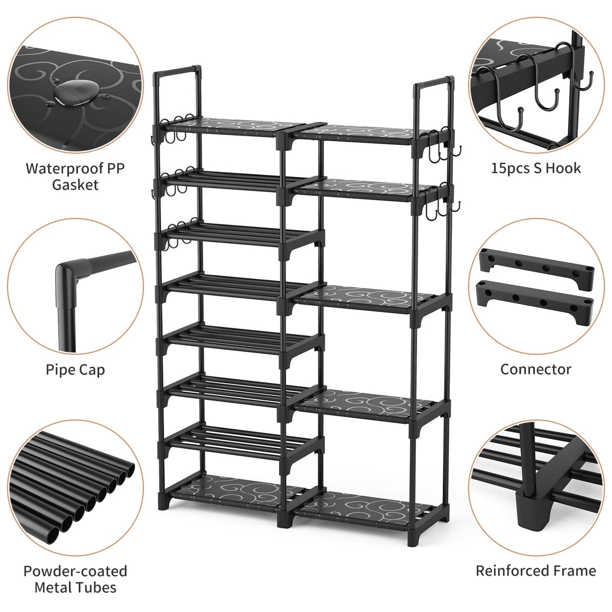 ROJASOP rack includes dust sheets to keep shoes cleaner