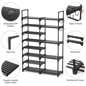 ROJASOP rack includes dust sheets to keep shoes cleaner