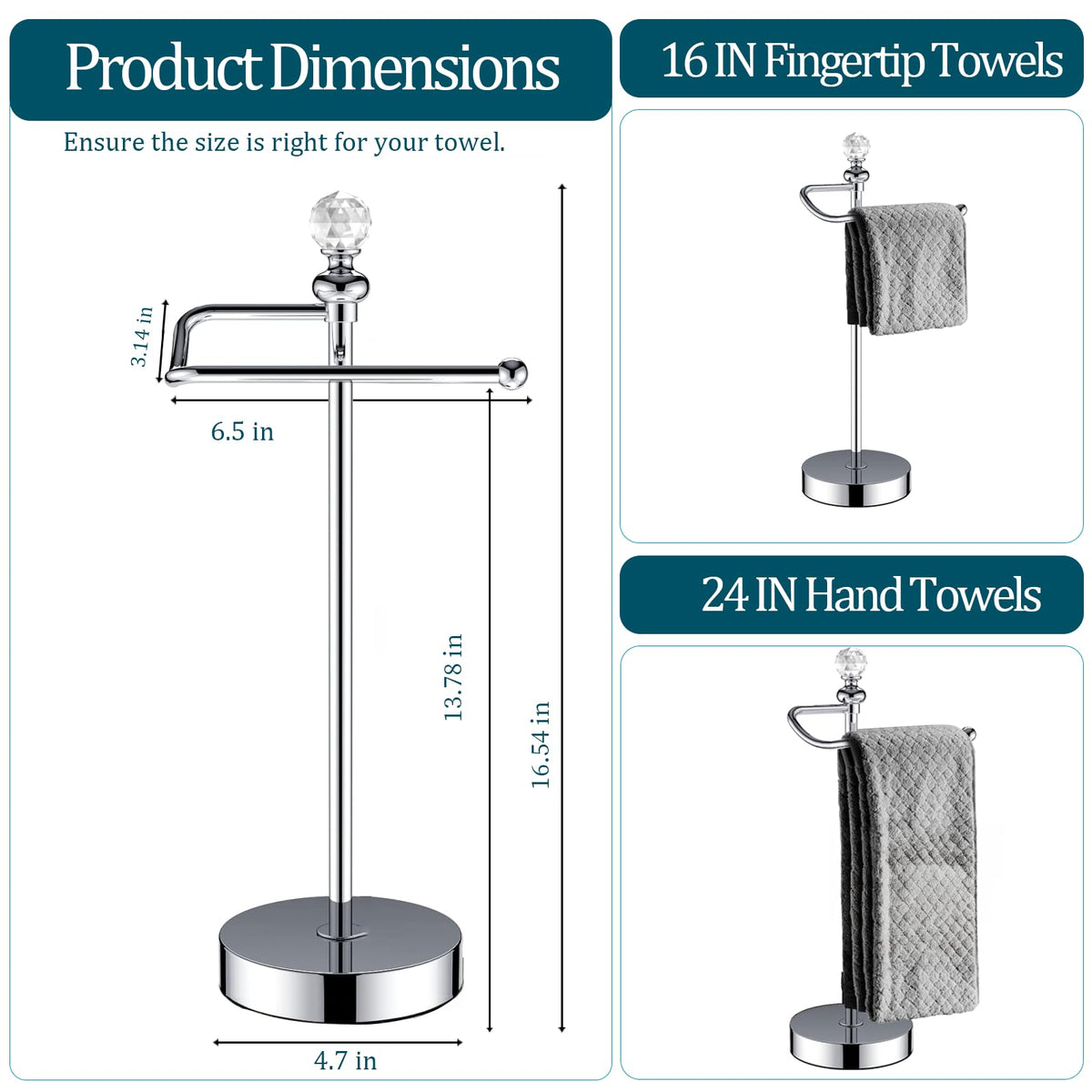 ROLABAM crystal-top towel holder adds elegance while keeping towels accessible