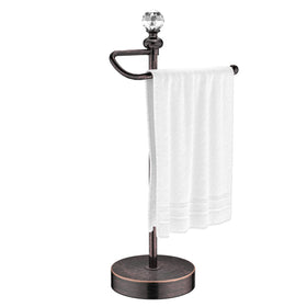 ROLABAM heavy weighted hand towel holder with crystal ball top on a bathroom counter.