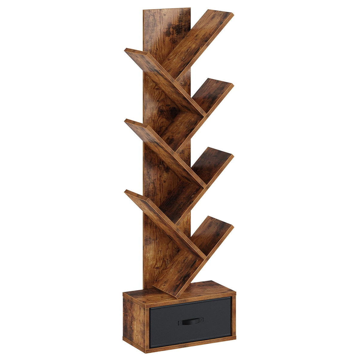 Rolanstar 7-tier shelf with drawer in rustic brown, full view.