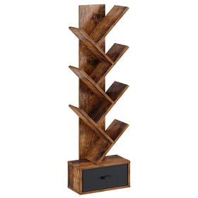 Rolanstar 7-tier shelf with drawer in rustic brown, full view.