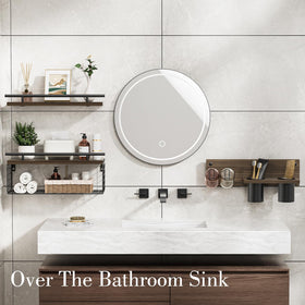 RoleDes wall-mounted wood shelf in rustic brown finish for stylish bathroom storage.
