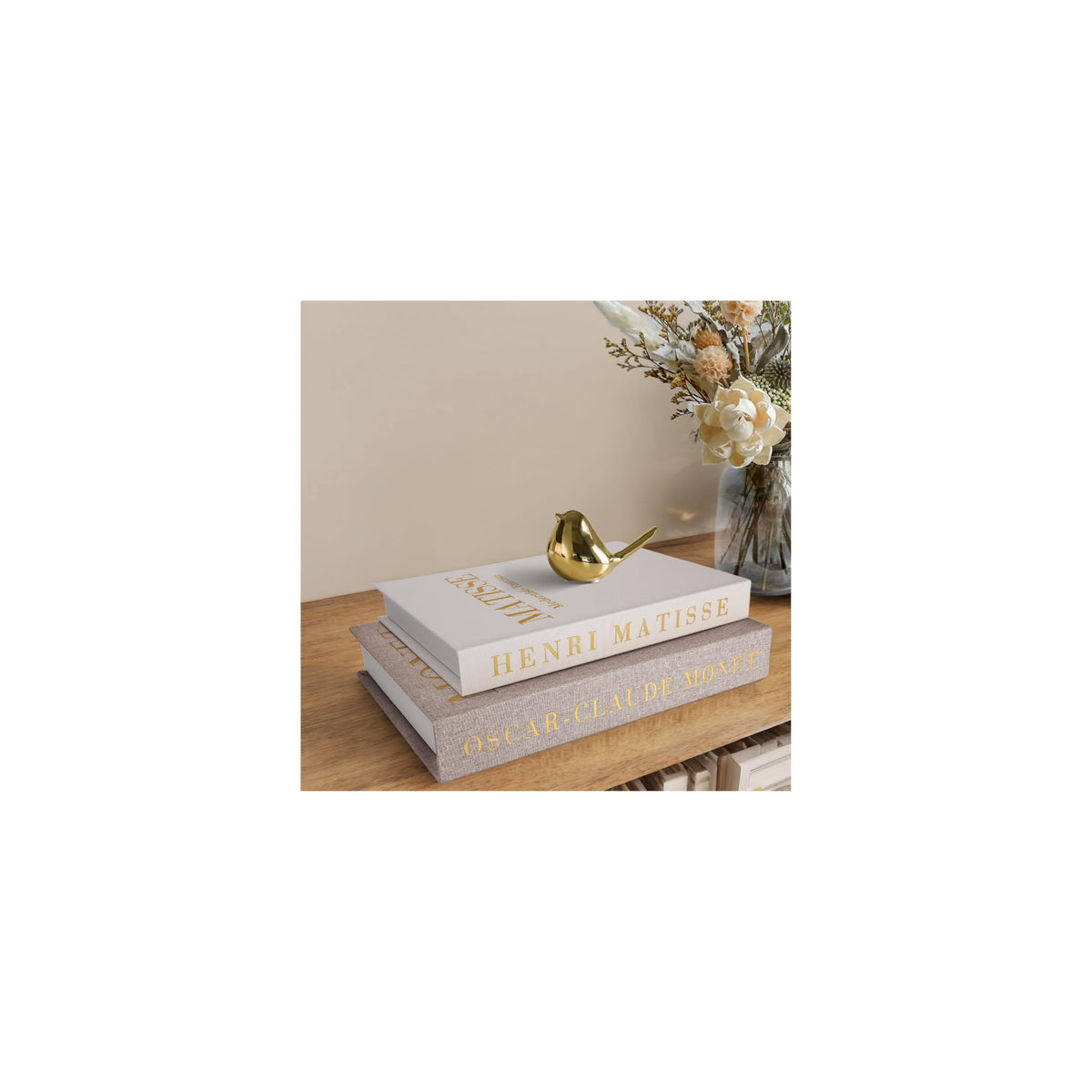 RolenBox large gray linen decorative books on a coffee table with hidden storage.