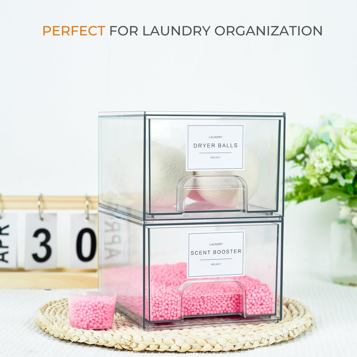 Rolheit stackable design saves space in small laundry rooms.