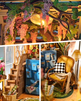 Rolife booknook with wisteria detail evokes whimsical garden charm