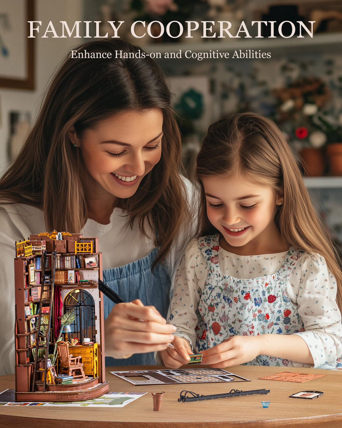 Rolife Miniature Room Collection creates a complete tiny study corner.