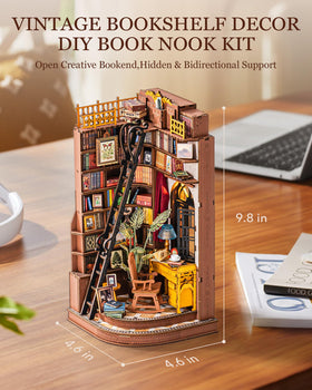 Rolife Silent Corner Study bookend adds functional decor to a shelf.