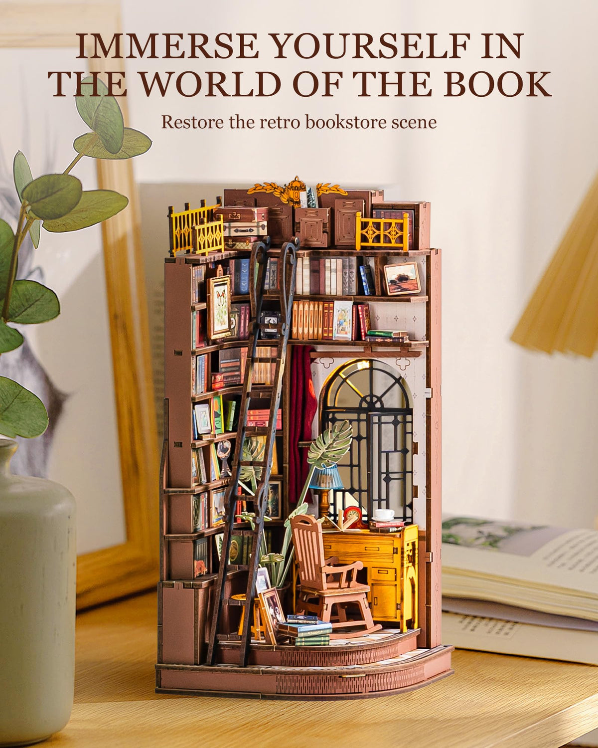 Rolife Vintage Shelves Miniature adds timeless charm to any book nook.