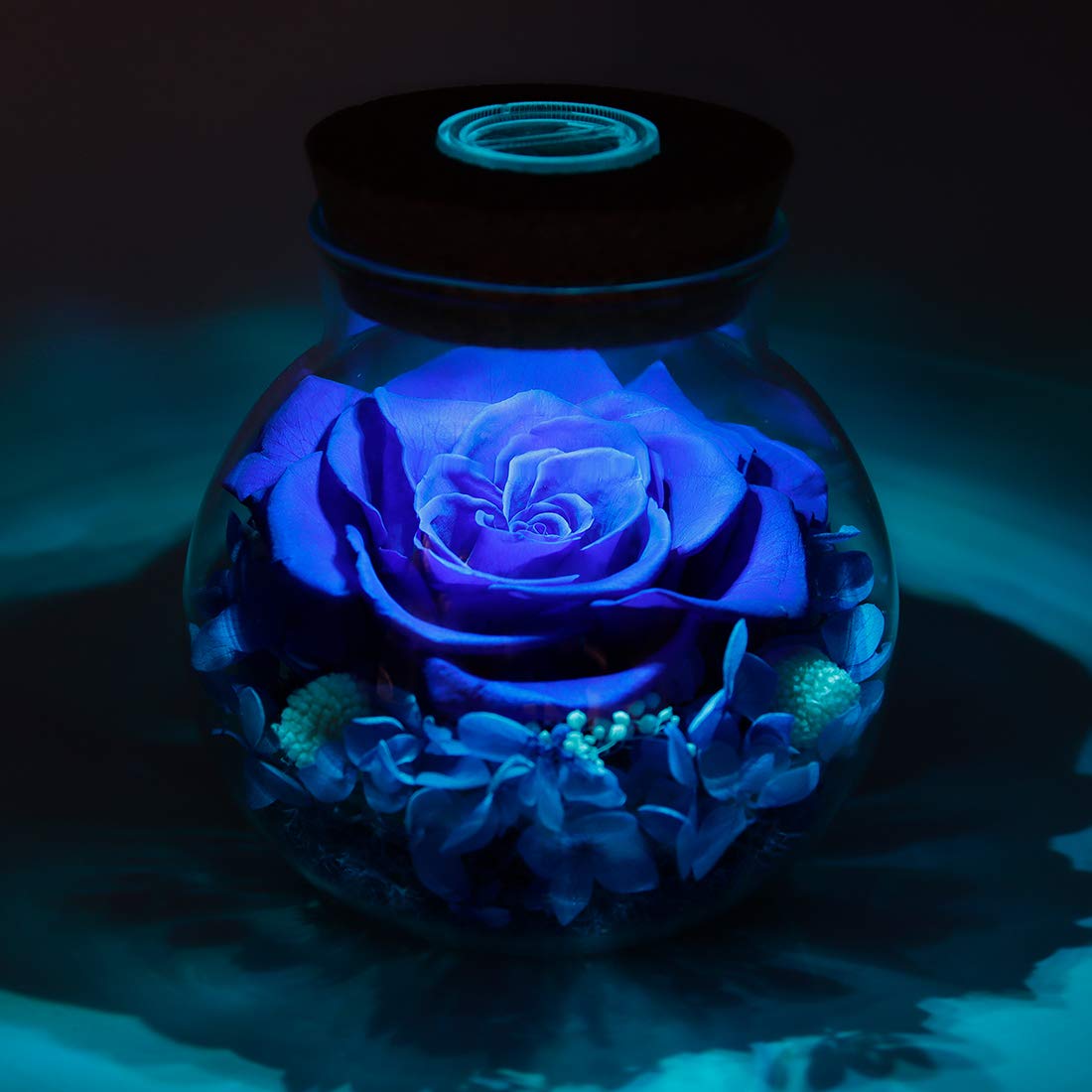 Vivid blue hue and soft glow create a focal point on tabletops.