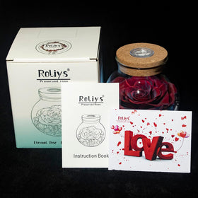 roliys preserved rose mood light bottle glass vessel showcasing the rose in luminous display