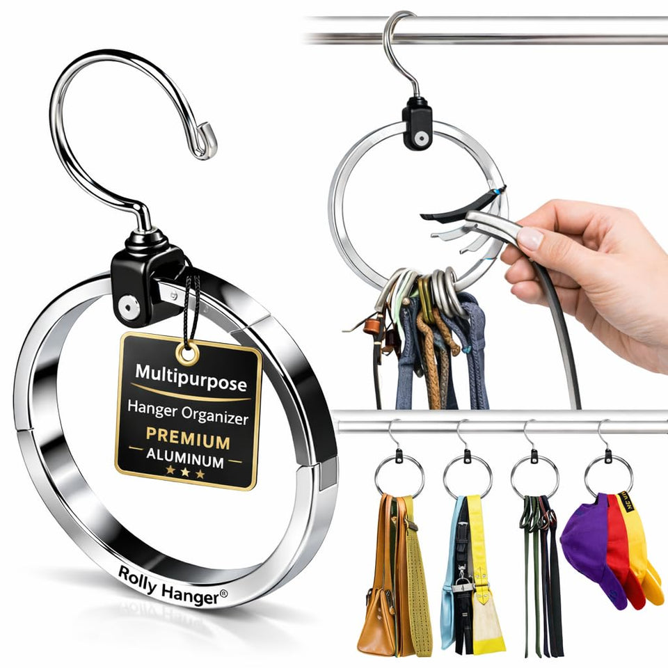 Rolly Hanger 360 swiveling closet organizer for quick access.