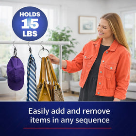 Rolly Hanger chrome finish rotates on wood, acrylic, or wire closet rods.