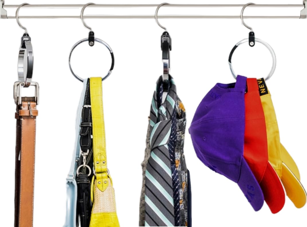 Rolly Hanger belt and hat display provides quick access and closet decluttering.