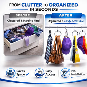 Rolly Hanger organizes scarves, caps, and jewelry with a compact space saver.