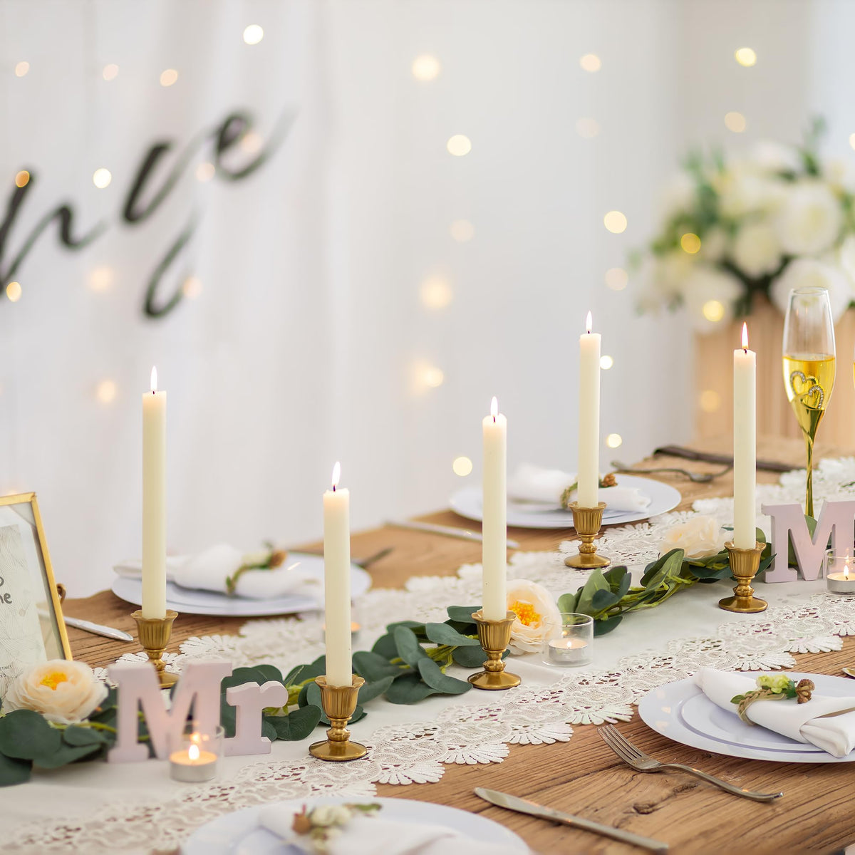 Romadedi brass candle holders placed on a dining table for elegant meals