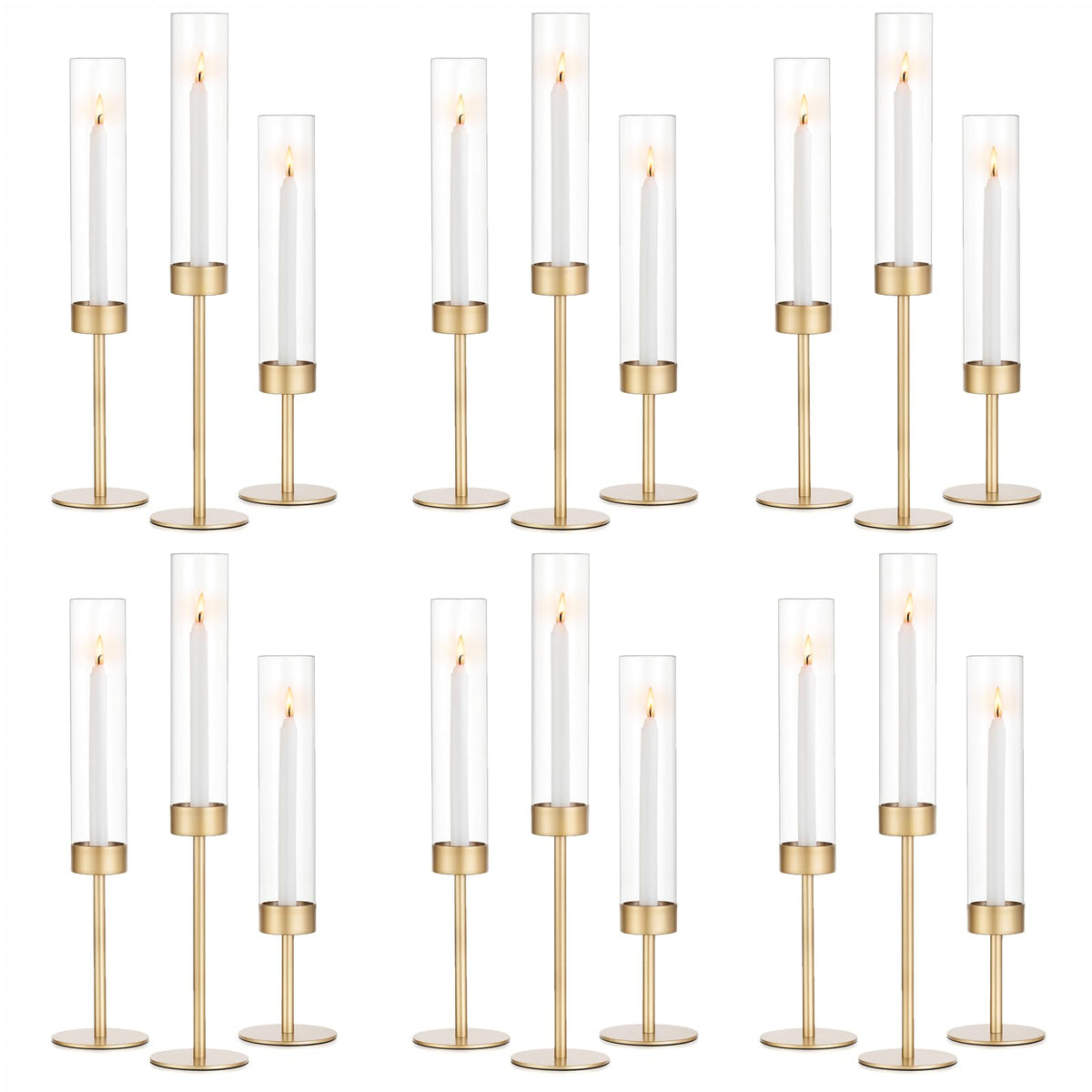 Romadedi gold glass hurricane candlestick holders for elegant wedding centerpieces.