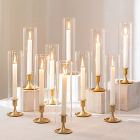 Romadedi gold hurricane candle holders in a 10-piece set for elegant centerpieces