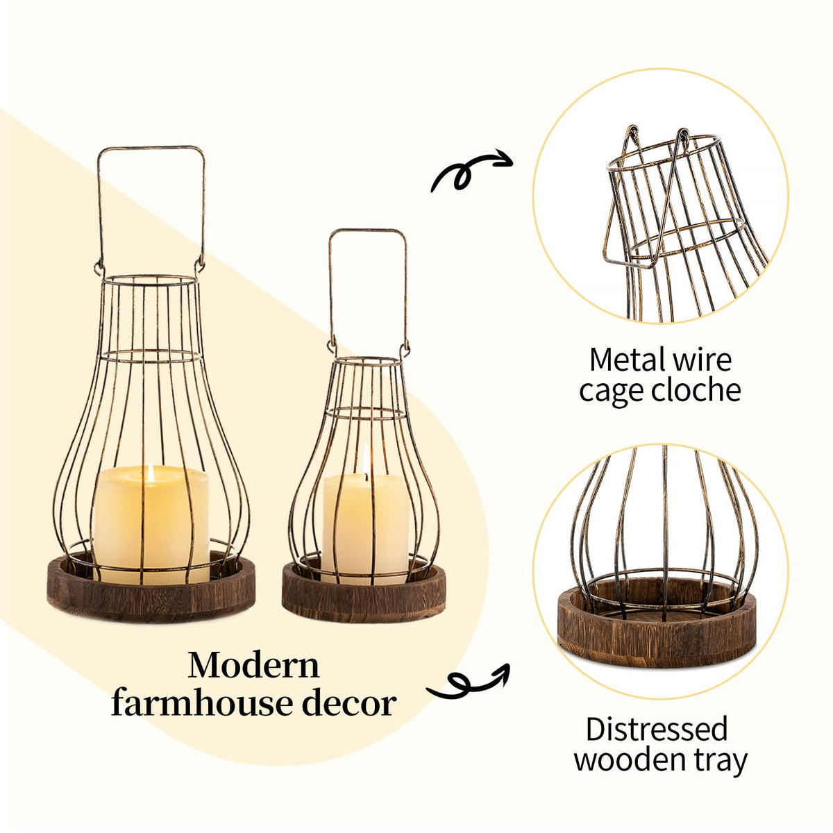 Romadedi two-size lantern set offers versatile tabletop or floor display.