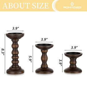Romadedi pillar candle holders 3.9-inch short height for compact shelves.