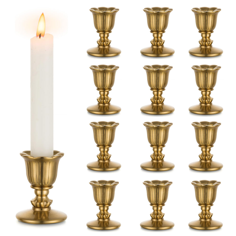 Romadedi vintage brass candlestick holders, front view, elegant table decor.