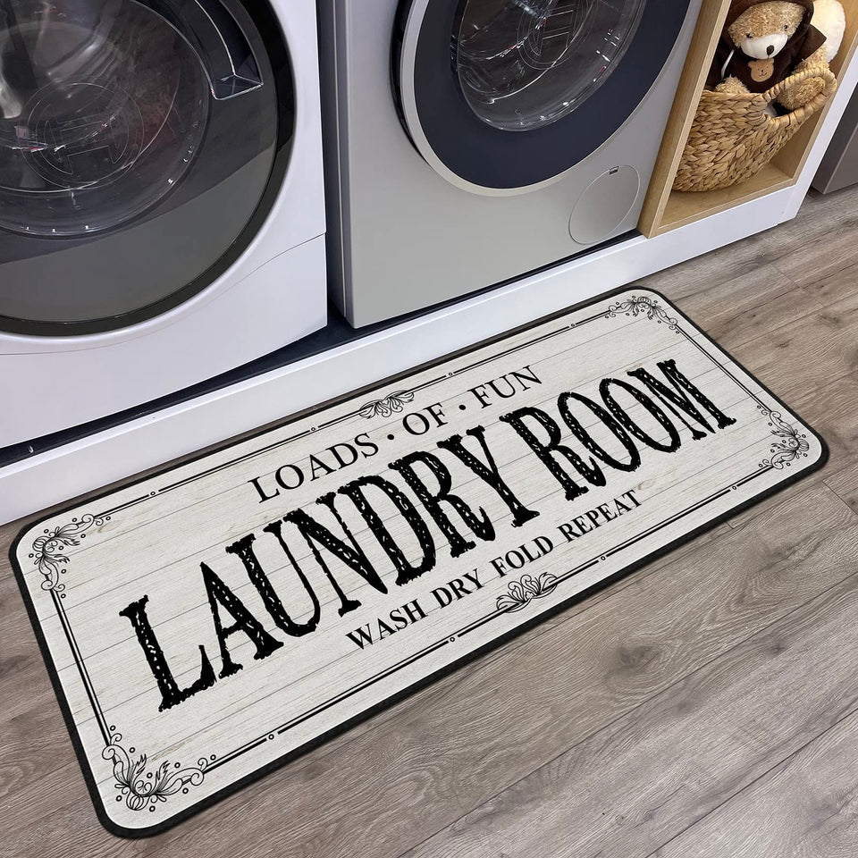 ROMAMIGO laundry room rug runner with non-slip surface for safe standing