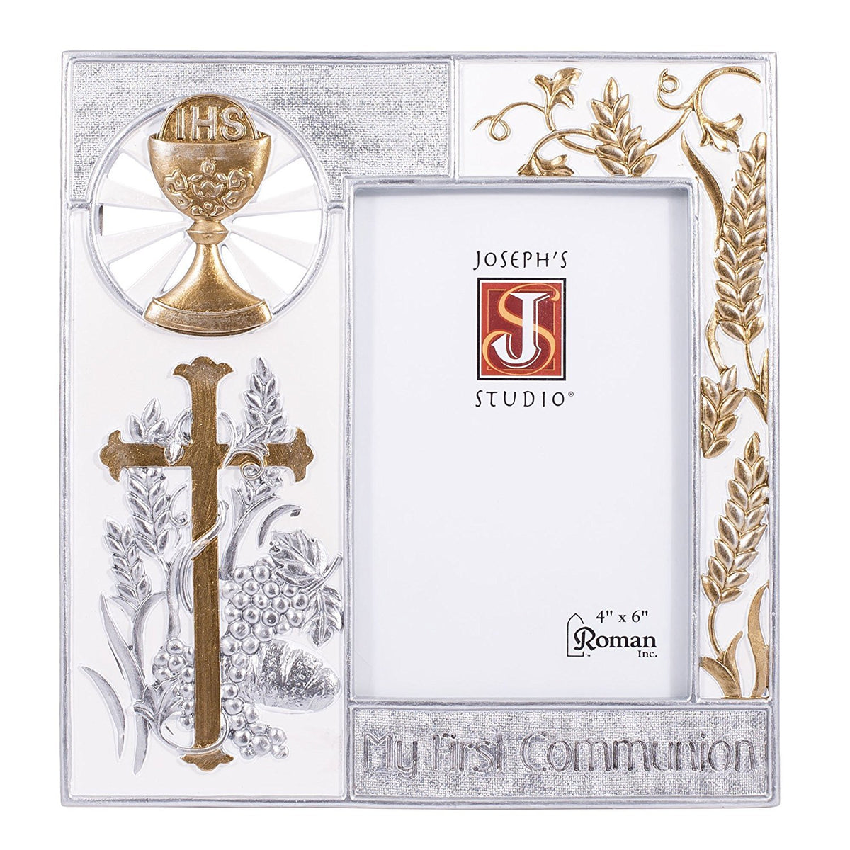 Roman 8-inch resin First Communion frame with gold-silver finish for memory display.