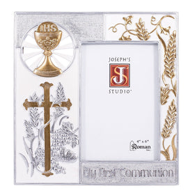 Roman 8-inch resin First Communion frame with gold-silver finish for memory display.