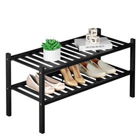 ROMGUAR CRAFT 2-tier bamboo shoe rack main unit shows space-saving closet organization.