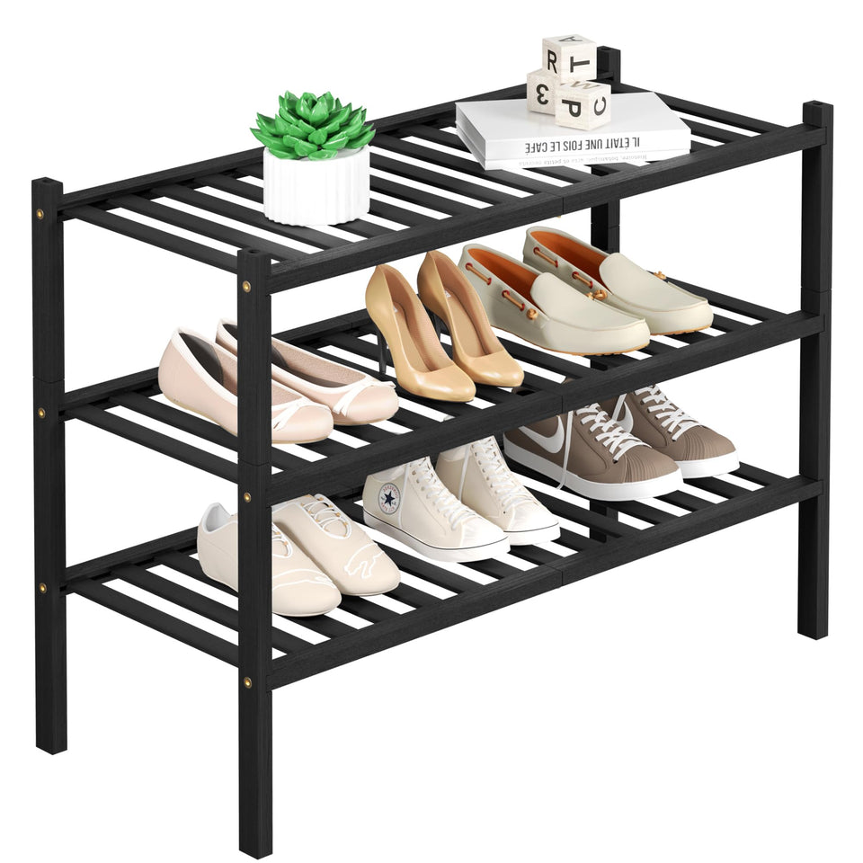 Romguar Craft 3-tier bamboo shoe rack for closet showcasing sturdy space-saving design