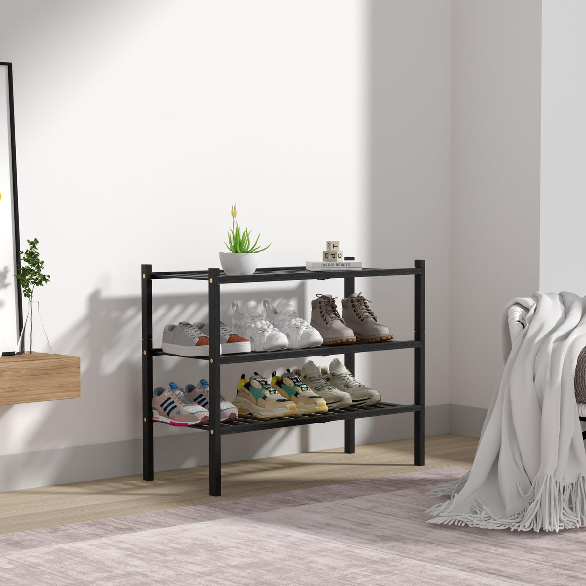 Romguar Craft bamboo shelves maximize space while keeping shoes organized and accessible