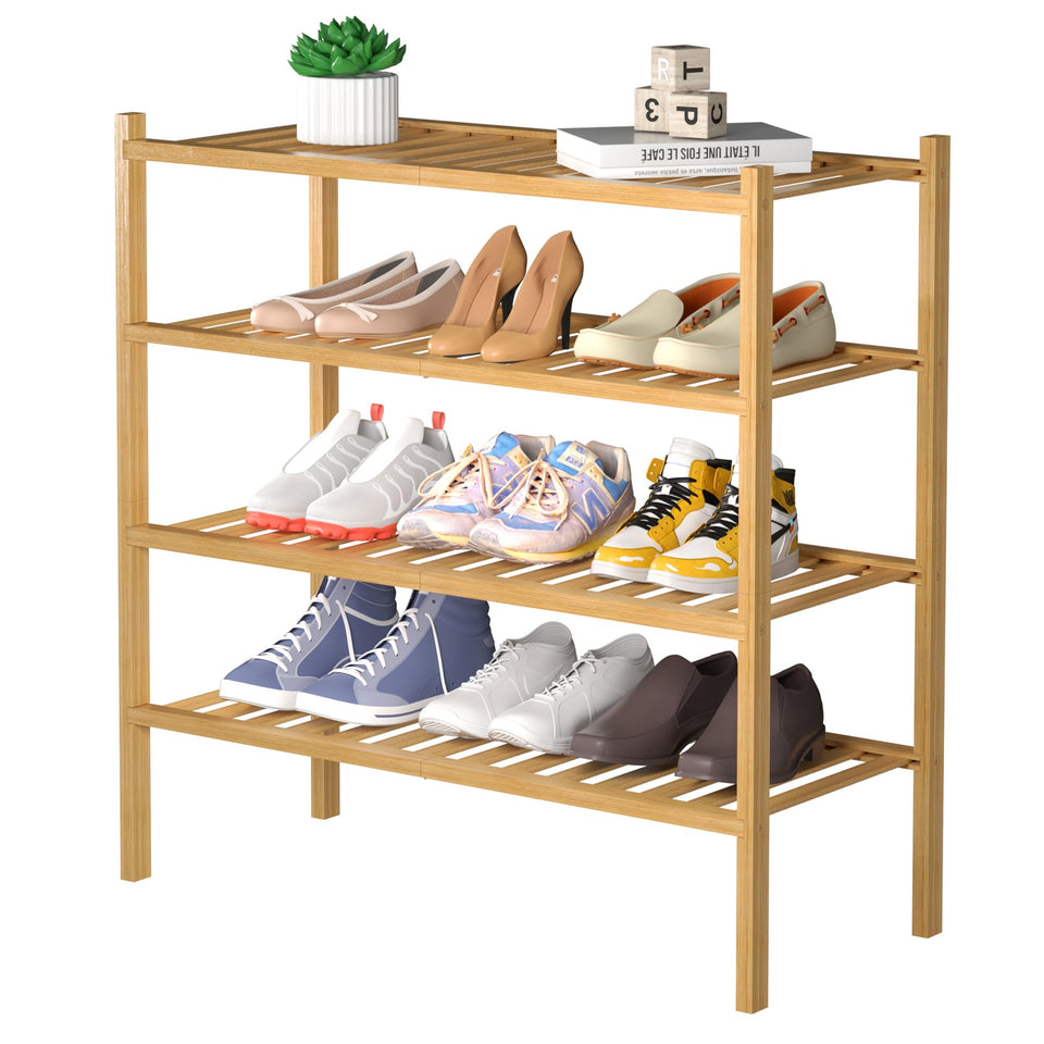 ROMGUAR CRAFT 4-Tier Bamboo Shoe Rack assembled for sturdy entryway organization