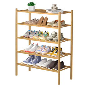 ROMGUAR CRAFT 5-tier bamboo shoe rack, front view, space-saving entryway storage