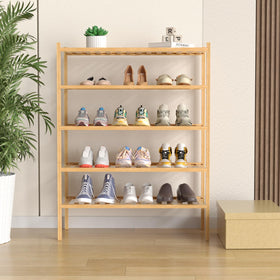 ROMGUAR CRAFT 5-tier bamboo shoe rack, side view, sturdy modular solution